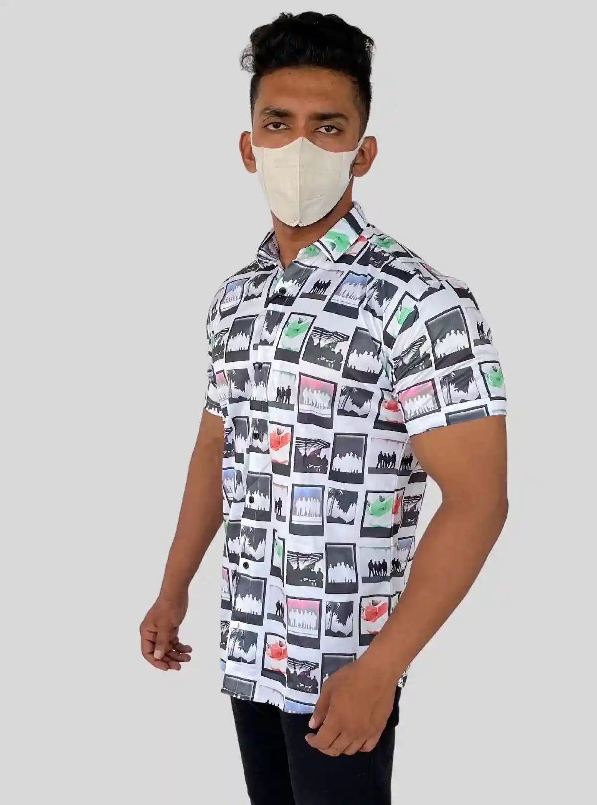 Men’s Squared Print Short Sleeve Shirt in Soft Poly Spun Fabric | Buy Online at  Boer and Fitch