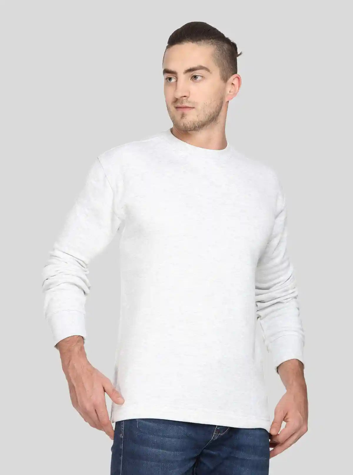 Men’s White Melange Fleece Sweatshirt – Classic Warmth with a Modern Edge | Buy Online at  Boer and Fitch
