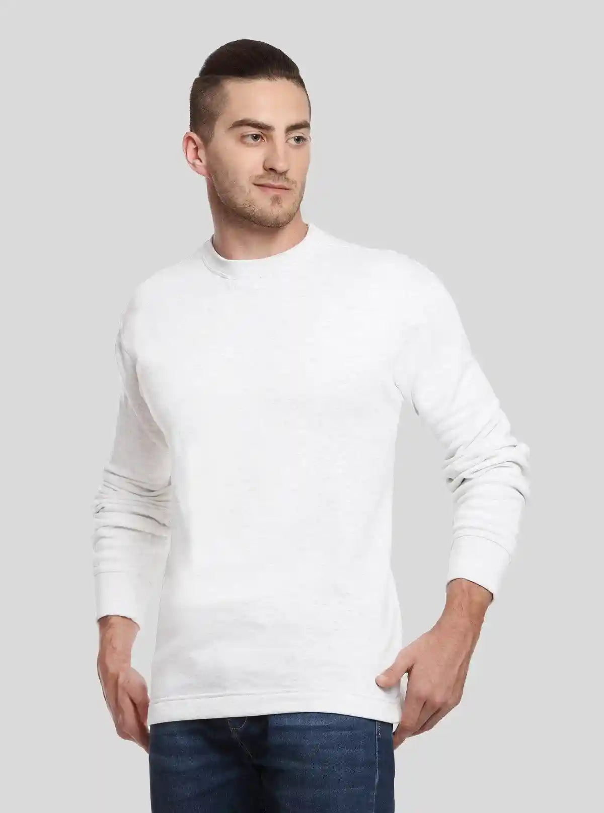 Men’s White Melange Fleece Sweatshirt – Classic Warmth with a Modern Edge | Buy Online at  Boer and Fitch