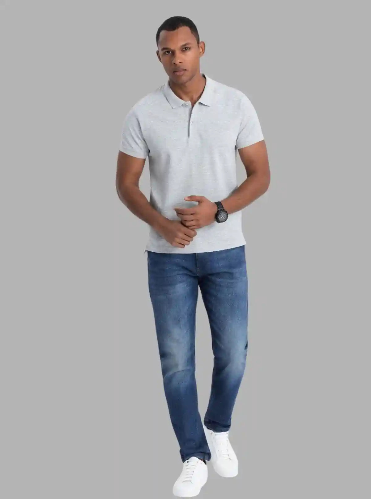 Men’s White Melange Polo T-Shirt with Collar & Cuff | 100% Cotton Piqué Knit | Boer & Fitch | Buy Online at  Boer and Fitch