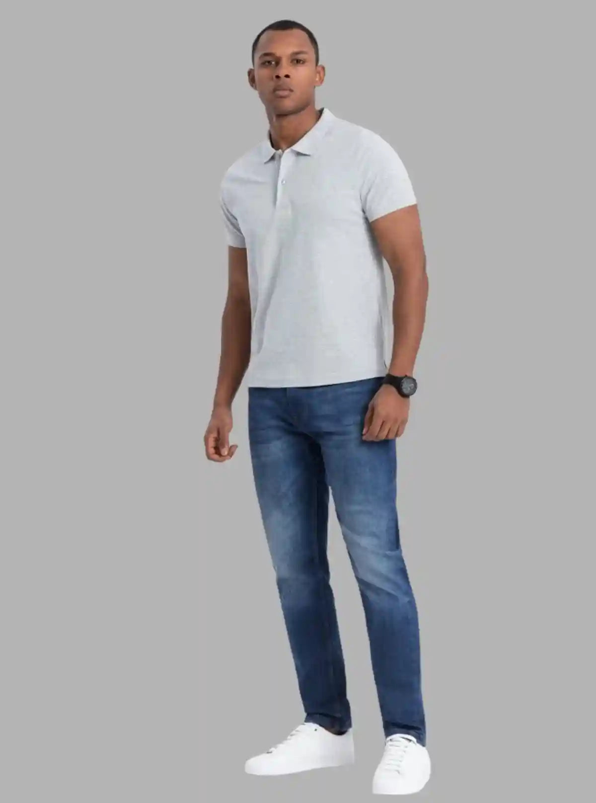 Men’s White Melange Polo T-Shirt with Collar & Cuff | 100% Cotton Piqué Knit | Boer & Fitch | Buy Online at  Boer and Fitch