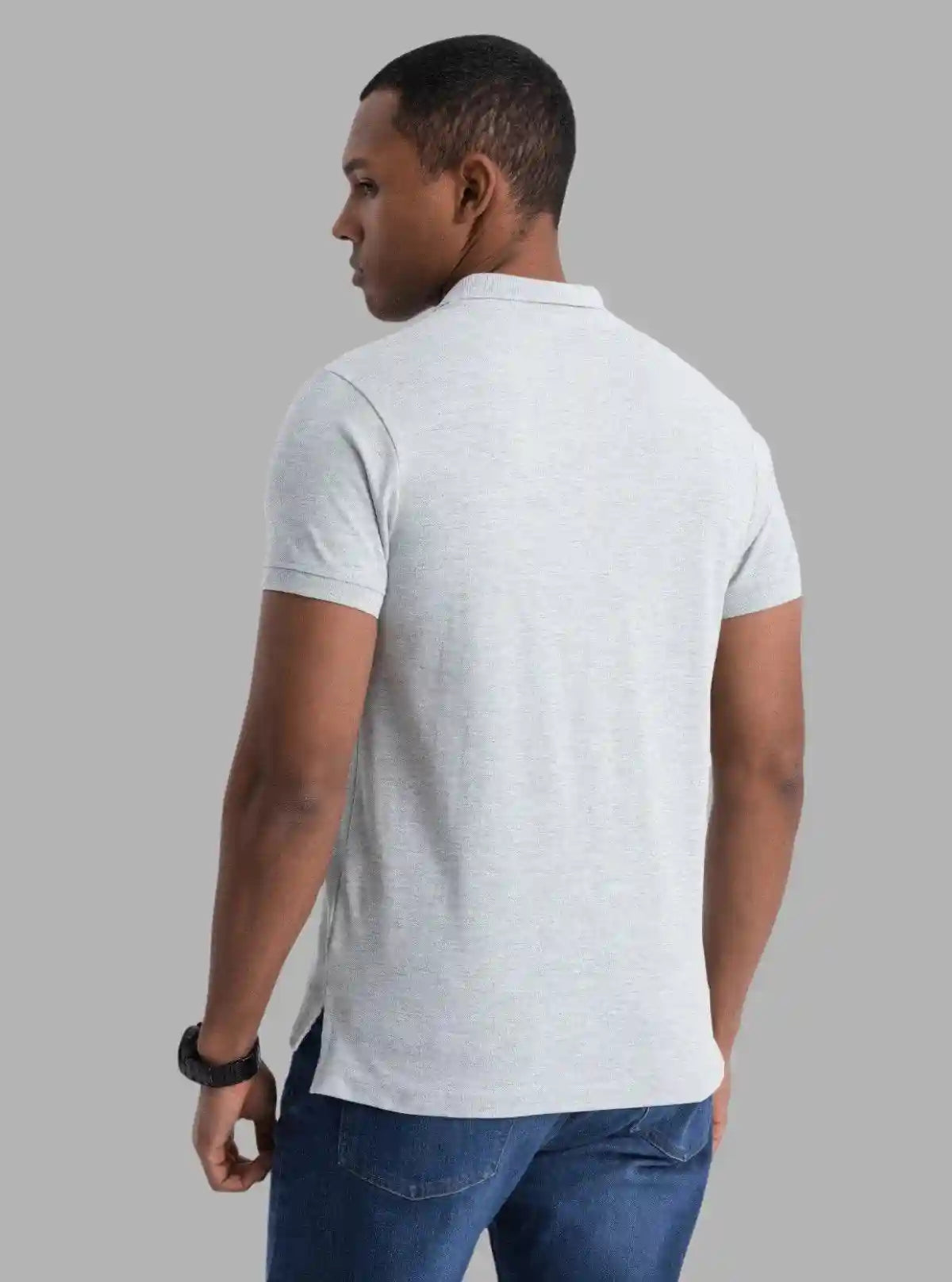 Men’s White Melange Polo T-Shirt with Collar & Cuff | 100% Cotton Piqué Knit | Boer & Fitch | Buy Online at  Boer and Fitch