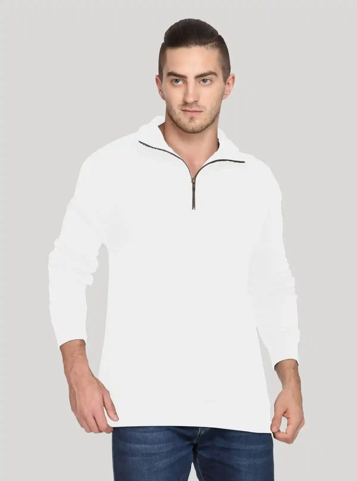 Men’s White Zipper Collar Cardigan – Timeless Elegance in Comfort | Buy Online at  Boer and Fitch