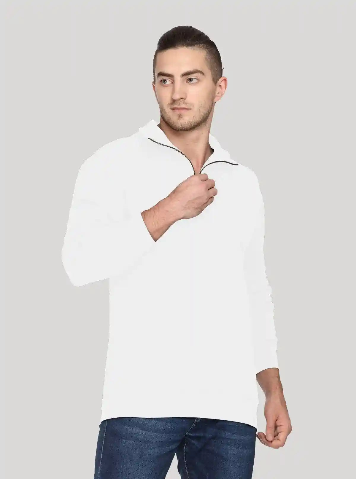 Men’s White Zipper Collar Cardigan – Timeless Elegance in Comfort | Buy Online at  Boer and Fitch
