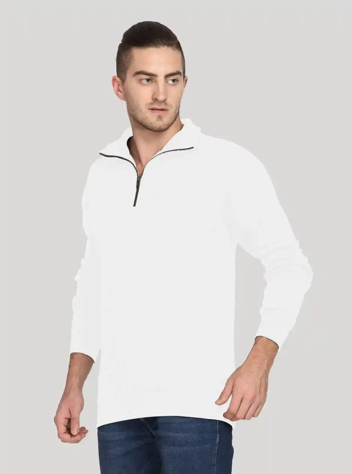 Men’s White Zipper Collar Cardigan – Timeless Elegance in Comfort | Buy Online at  Boer and Fitch