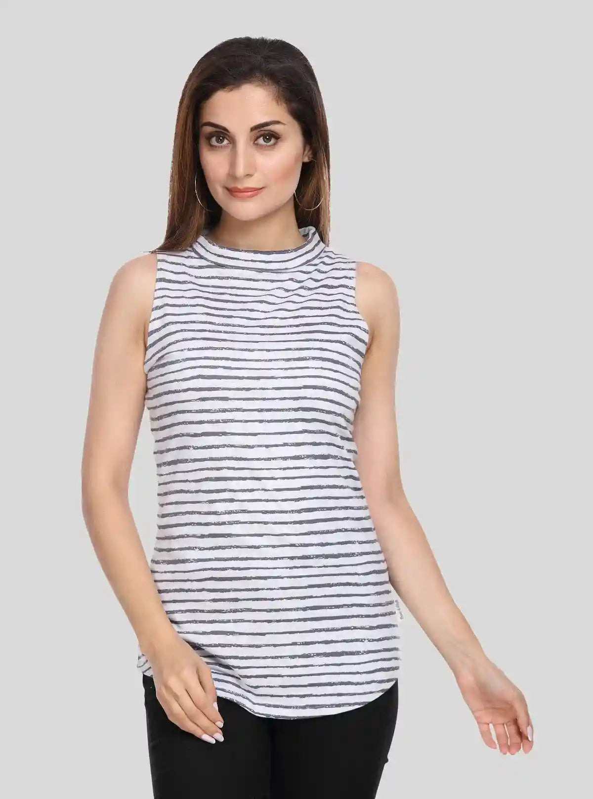 Women’s White Melange Distressed Stripe High Neck Top – Boer and Fitch | Buy Online at  Boer and Fitch