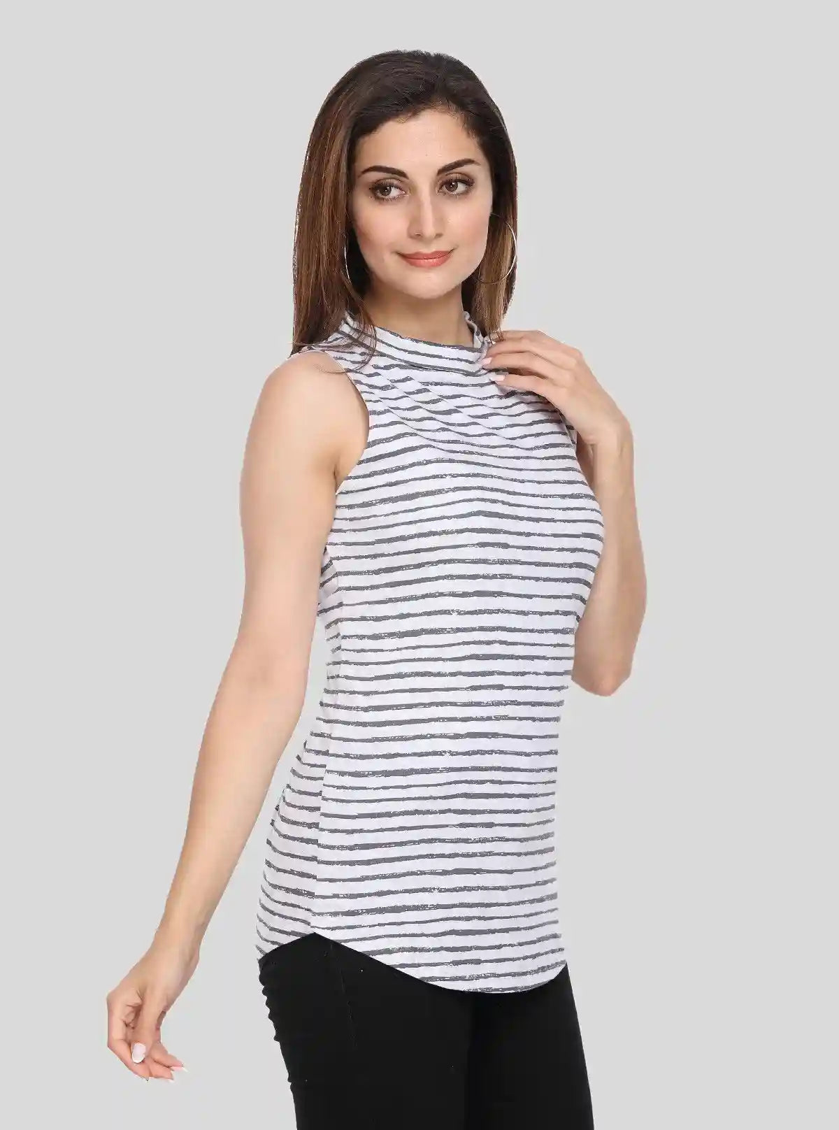 Women’s White Melange Distressed Stripe High Neck Top – Boer and Fitch | Buy Online at  Boer and Fitch