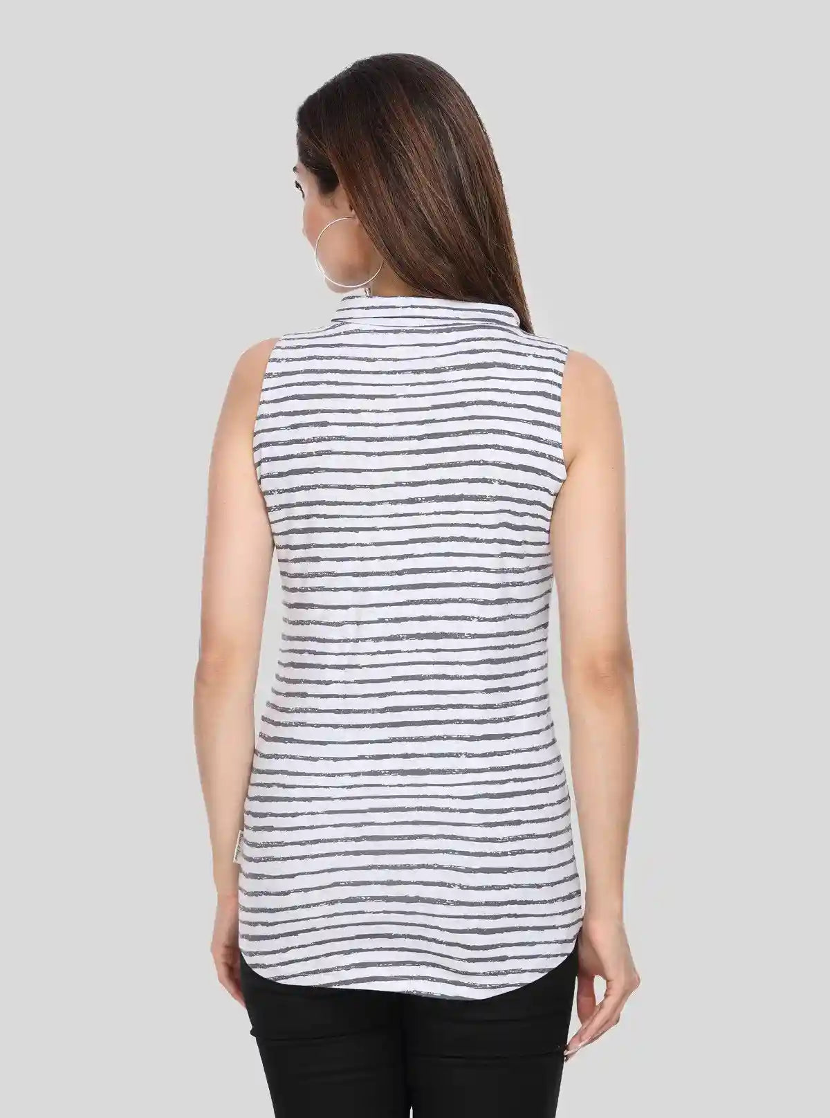 Women’s White Melange Distressed Stripe High Neck Top – Boer and Fitch | Buy Online at  Boer and Fitch