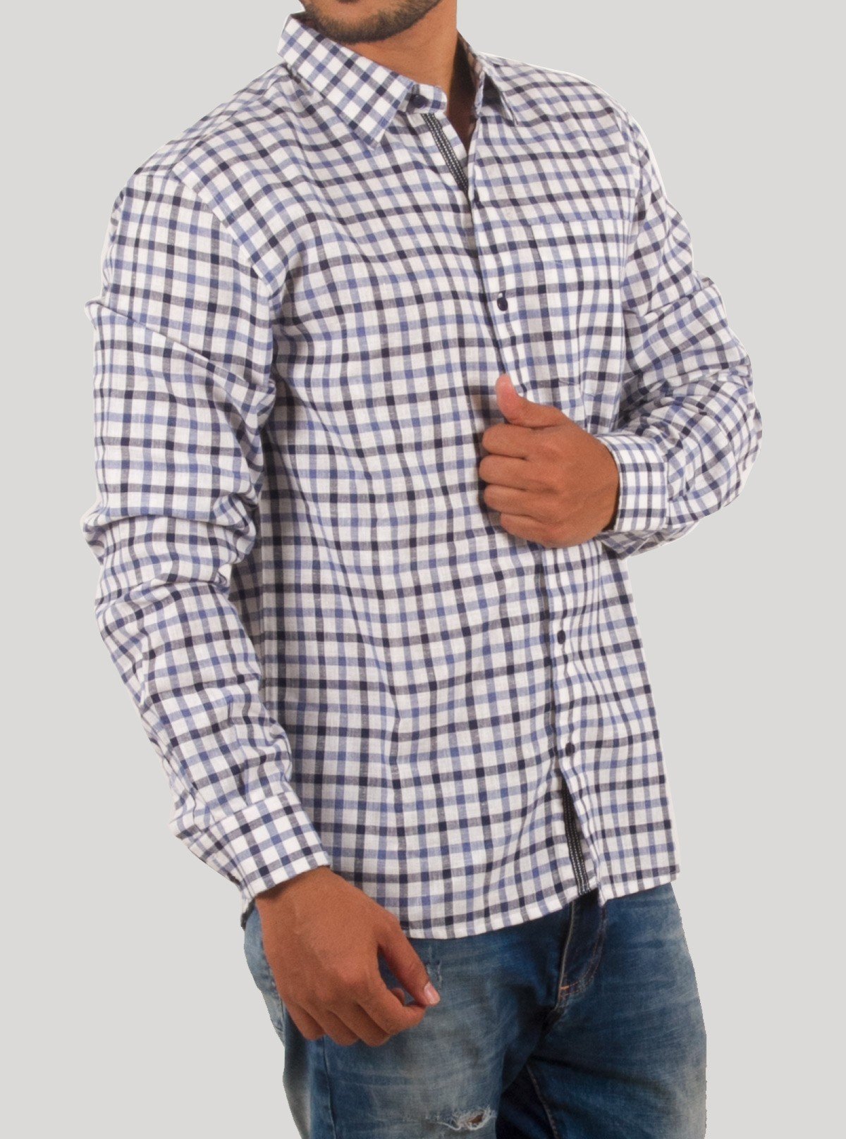 White Multi - Check Long Sleeve Casual Shirt for Men – Boer and Fitch - Boer and Fitch