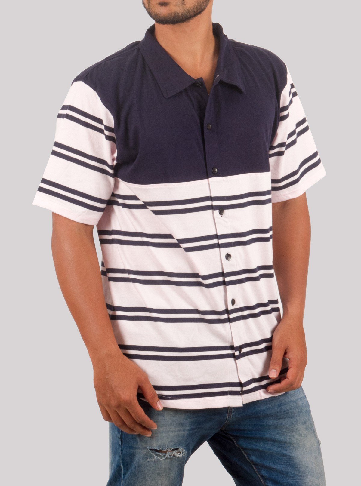 White & Navy Striped Polo T-Shirt for Men – Casual Style by Boer and Fitch - Boer and Fitch