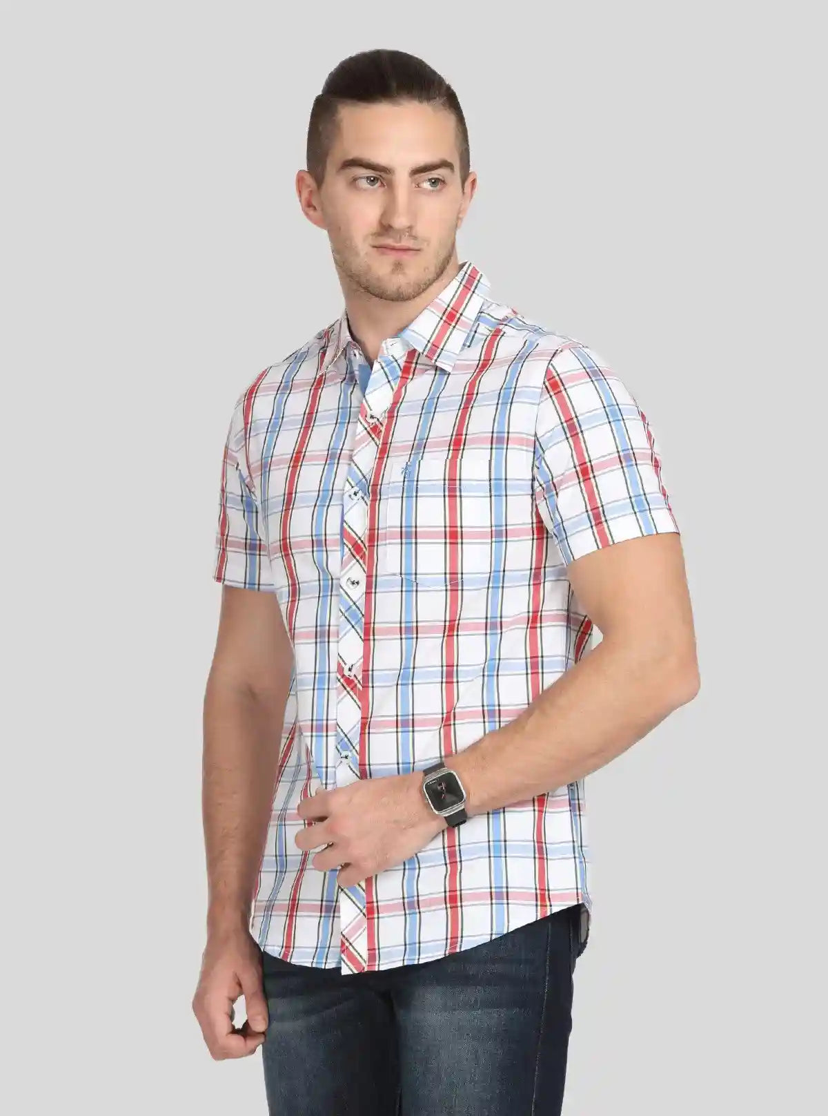 Men’s Red & Blue Checked Slim Fit Shirt – Stylish Casual Wear by Boer & Fitch | Buy Online at  Boer and Fitch