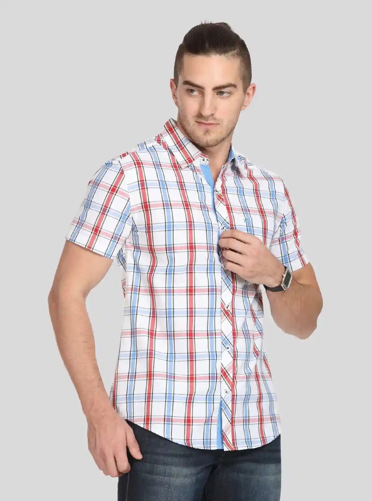 Men’s Red & Blue Checked Slim Fit Shirt – Stylish Casual Wear by Boer & Fitch | Buy Online at  Boer and Fitch