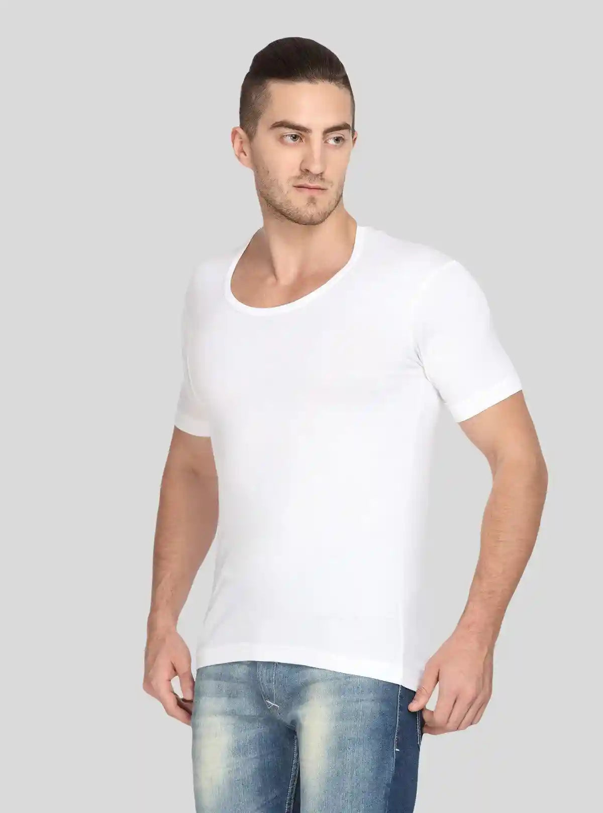 Men’s White Cotton Round Neck Half Sleeve Vest – Everyday Comfort | Buy Online at  Boer and Fitch