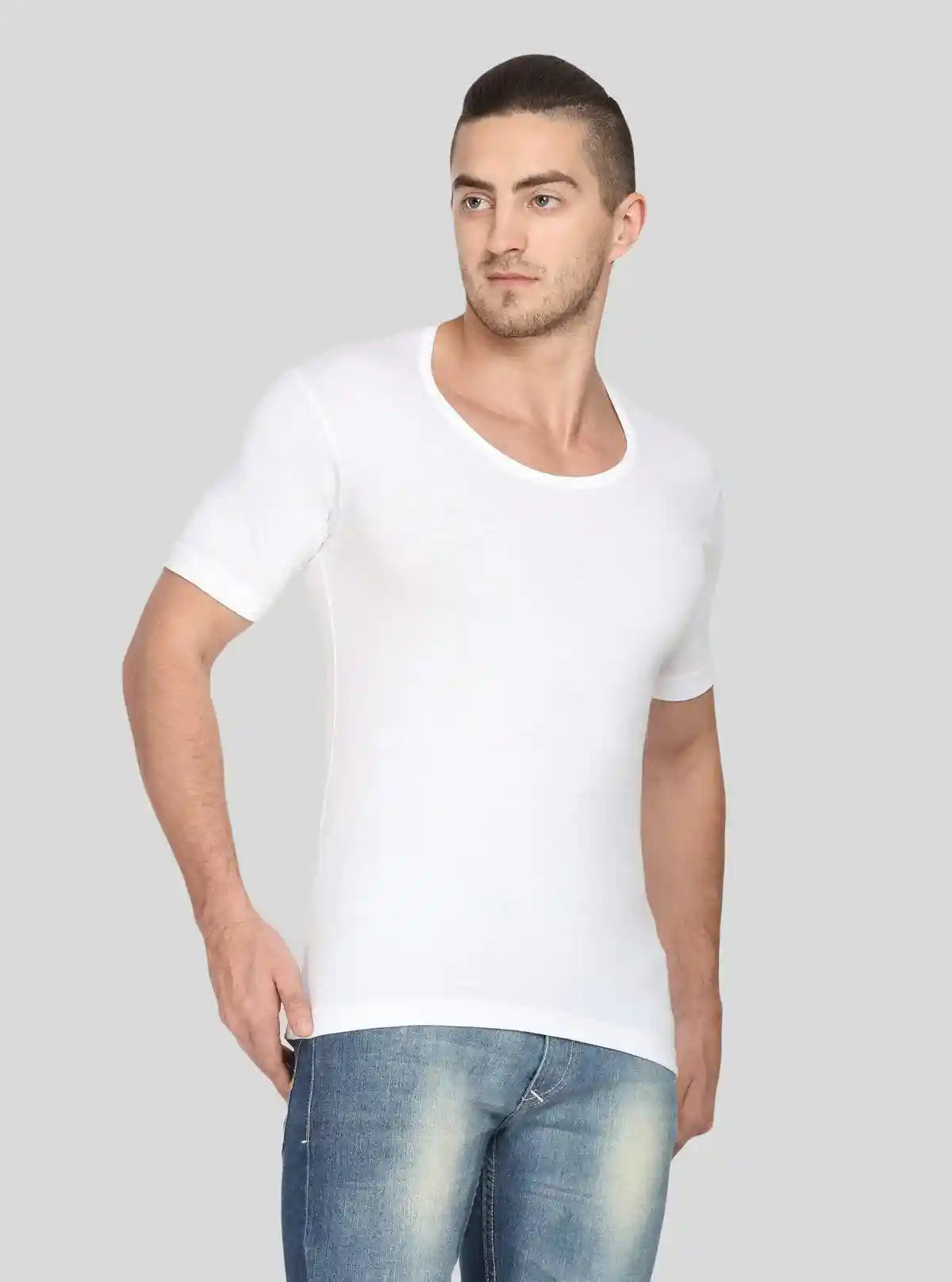 Men’s White Cotton Round Neck Half Sleeve Vest – Everyday Comfort | Buy Online at  Boer and Fitch