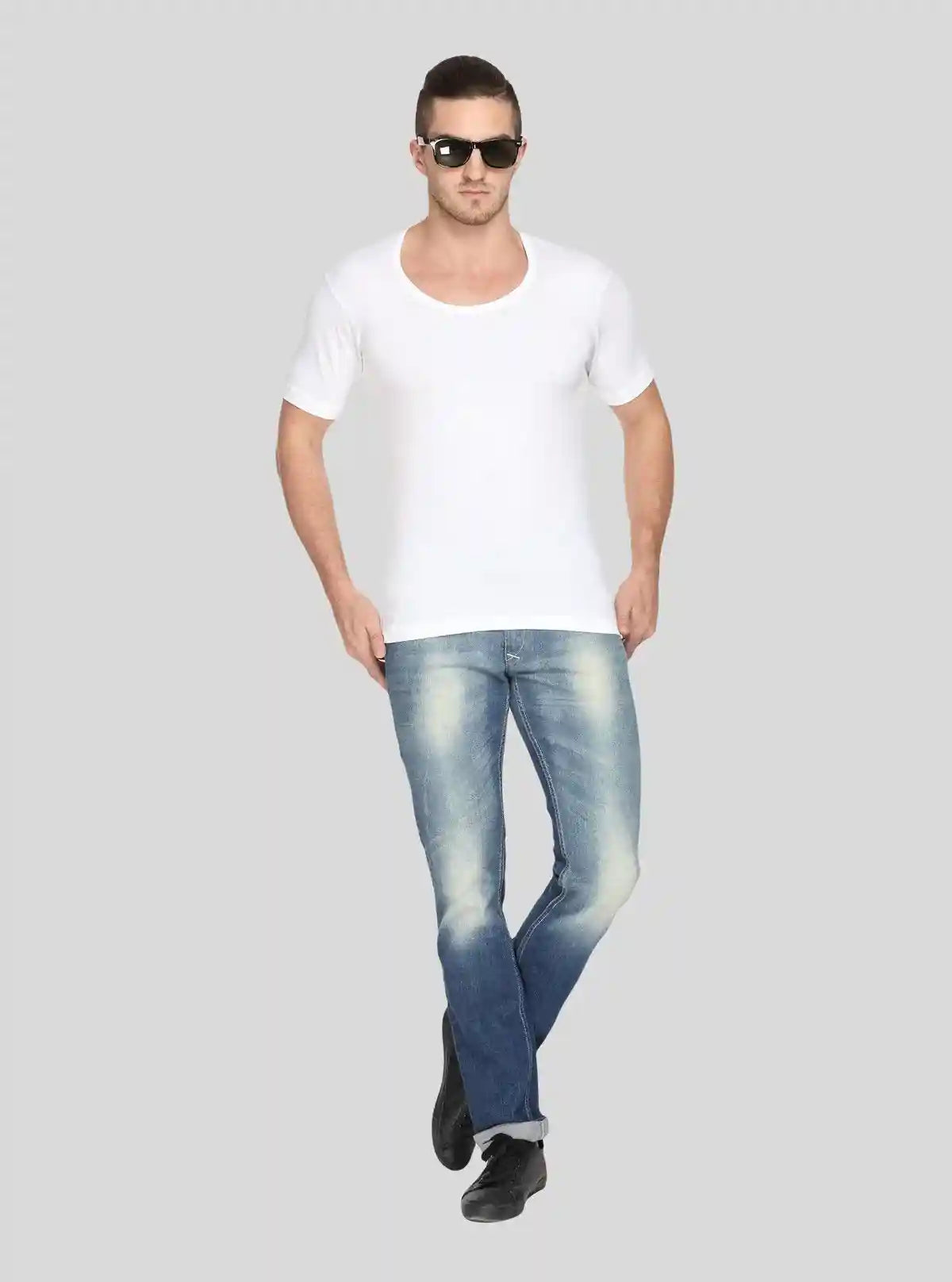 Men’s White Cotton Round Neck Half Sleeve Vest – Everyday Comfort | Buy Online at  Boer and Fitch