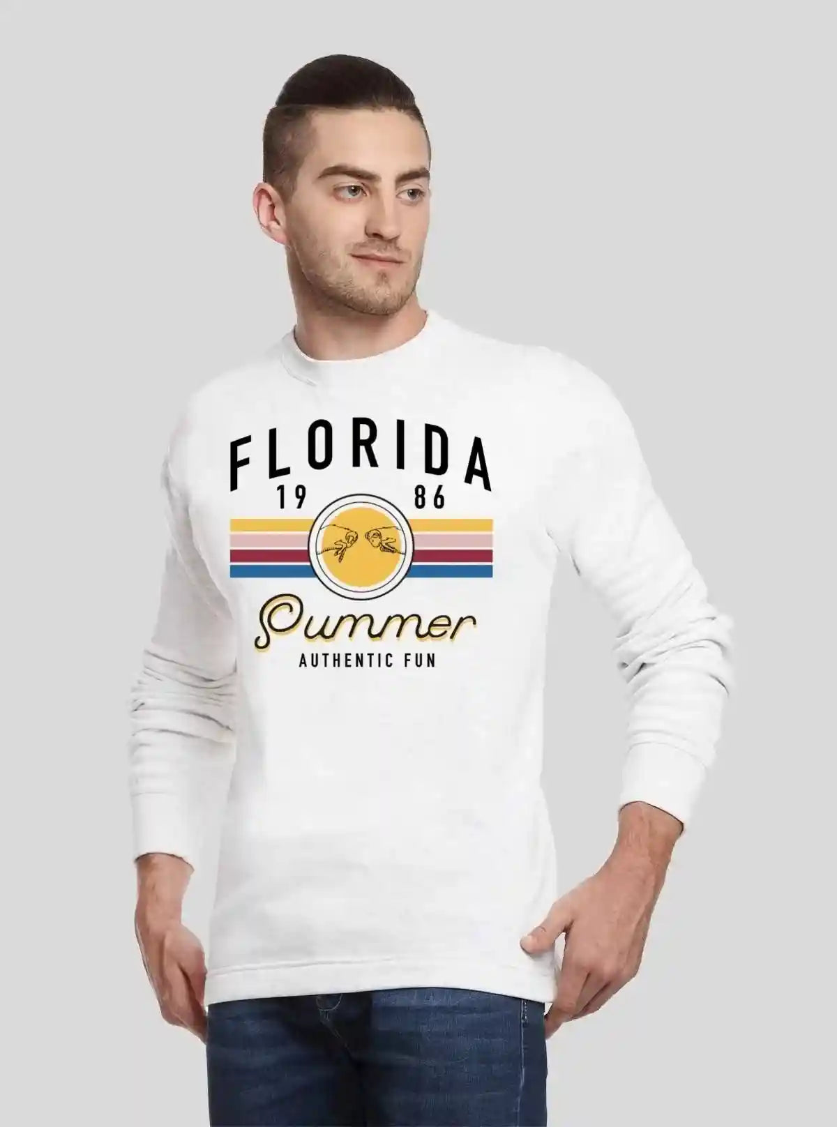 Men’s White Printed Fleece Sweatshirt – Bold Print, Cozy Feel & Style | Buy Online at  Boer and Fitch