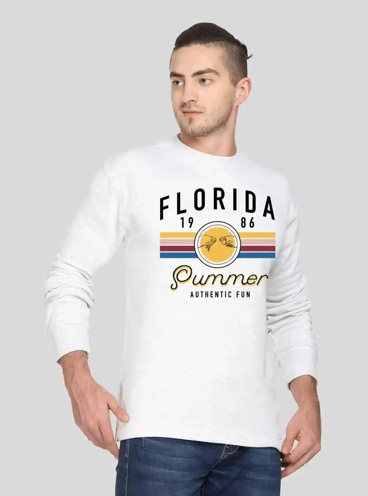 Men’s White Printed Fleece Sweatshirt – Bold Print, Cozy Feel & Style | Buy Online at  Boer and Fitch