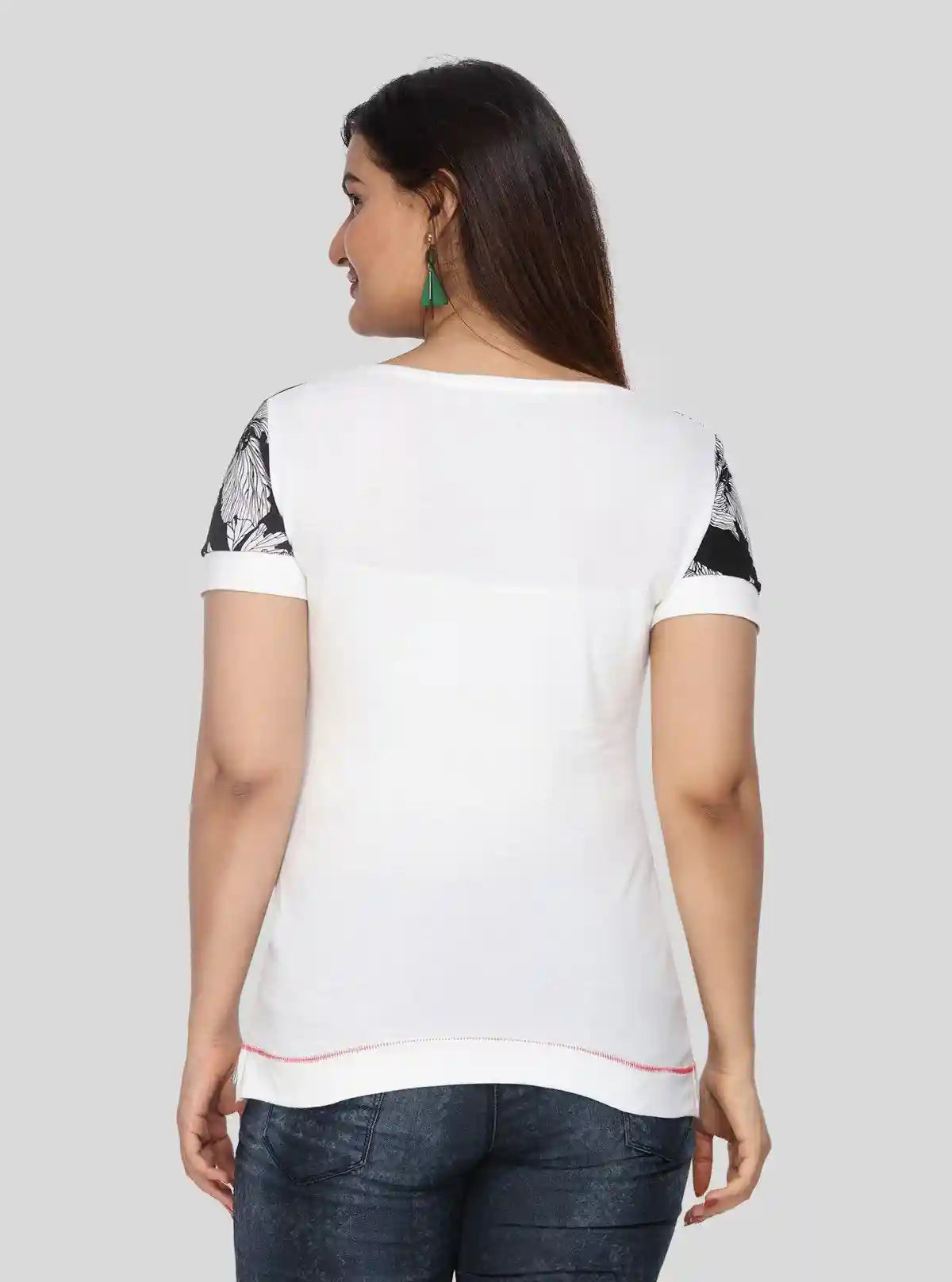 Women's Ecru Floral Cut and Sew Top in Cotton Elastane Jersey by Boer & Fitch | Buy Online at  Boer and Fitch