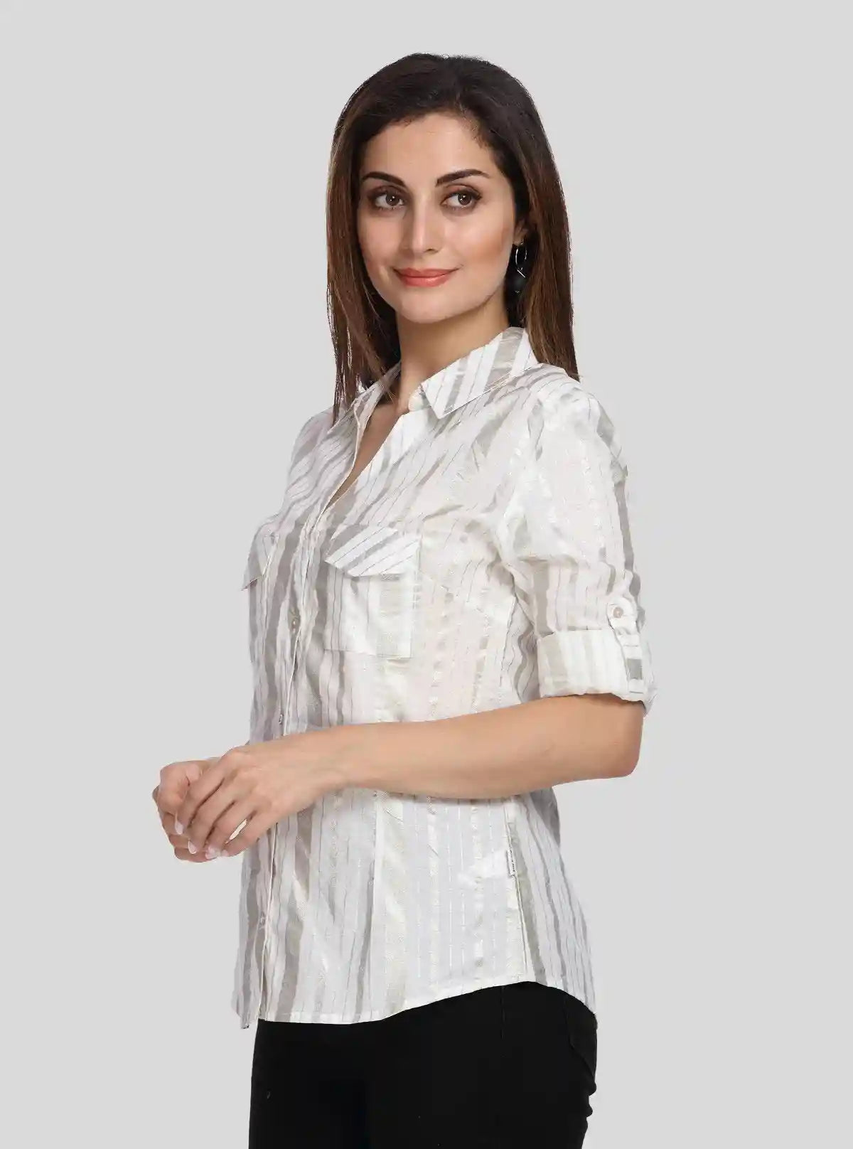 Women’s White & Gold Vertical Stripe Long Sleeve Shirt – Boer and Fitch | Buy Online at  Boer and Fitch