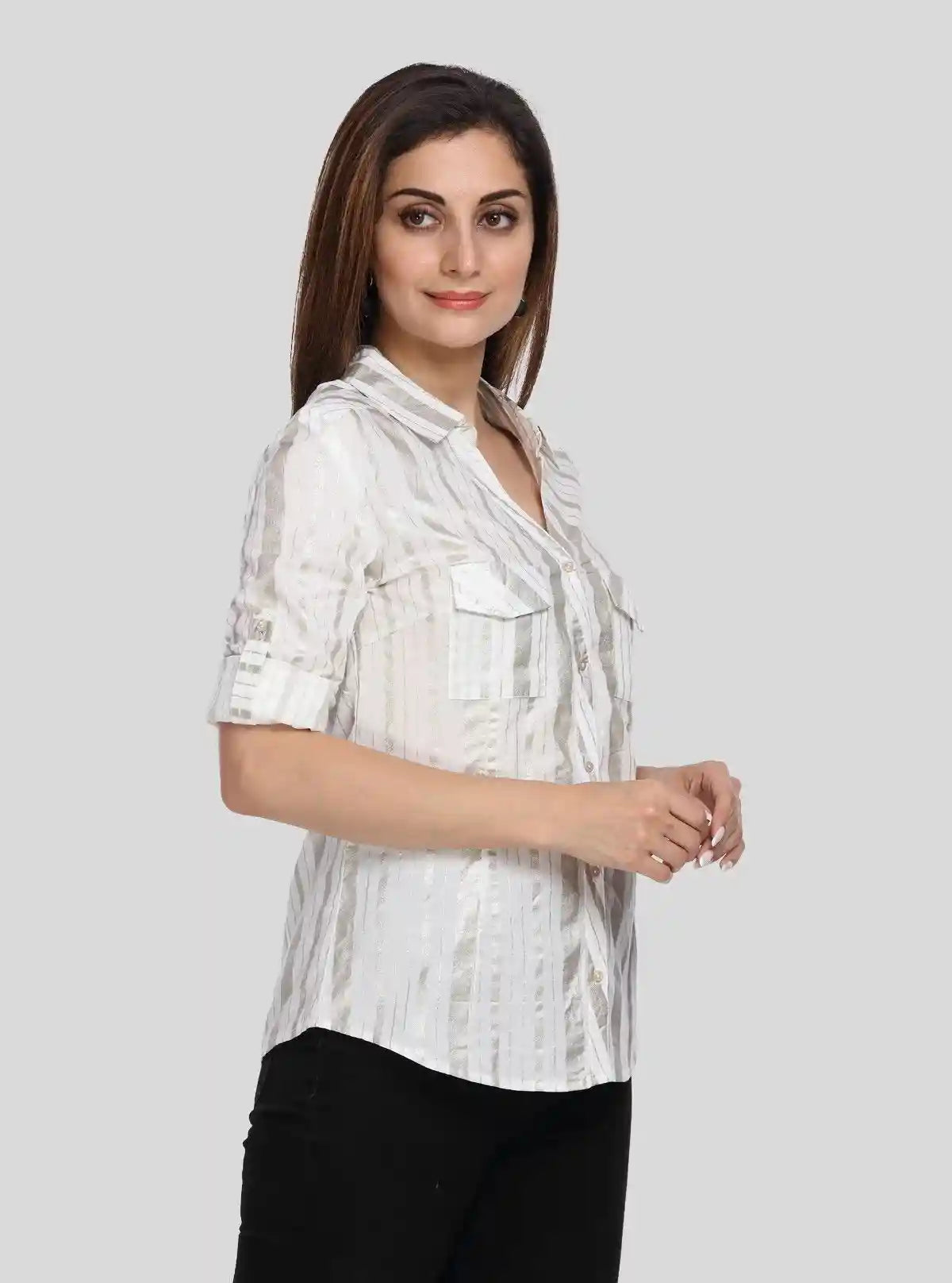 Women’s White & Gold Vertical Stripe Long Sleeve Shirt – Boer and Fitch | Buy Online at  Boer and Fitch
