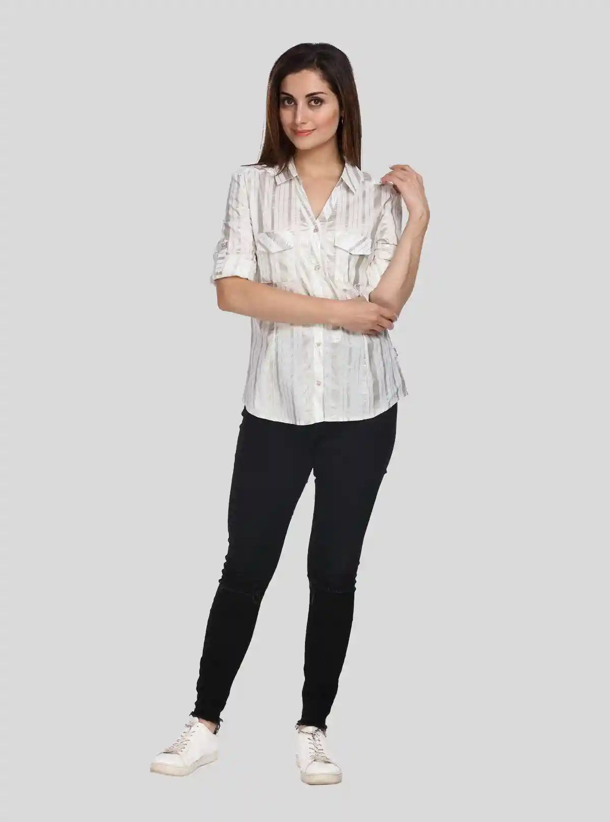 Women’s White & Gold Vertical Stripe Long Sleeve Shirt – Boer and Fitch | Buy Online at  Boer and Fitch