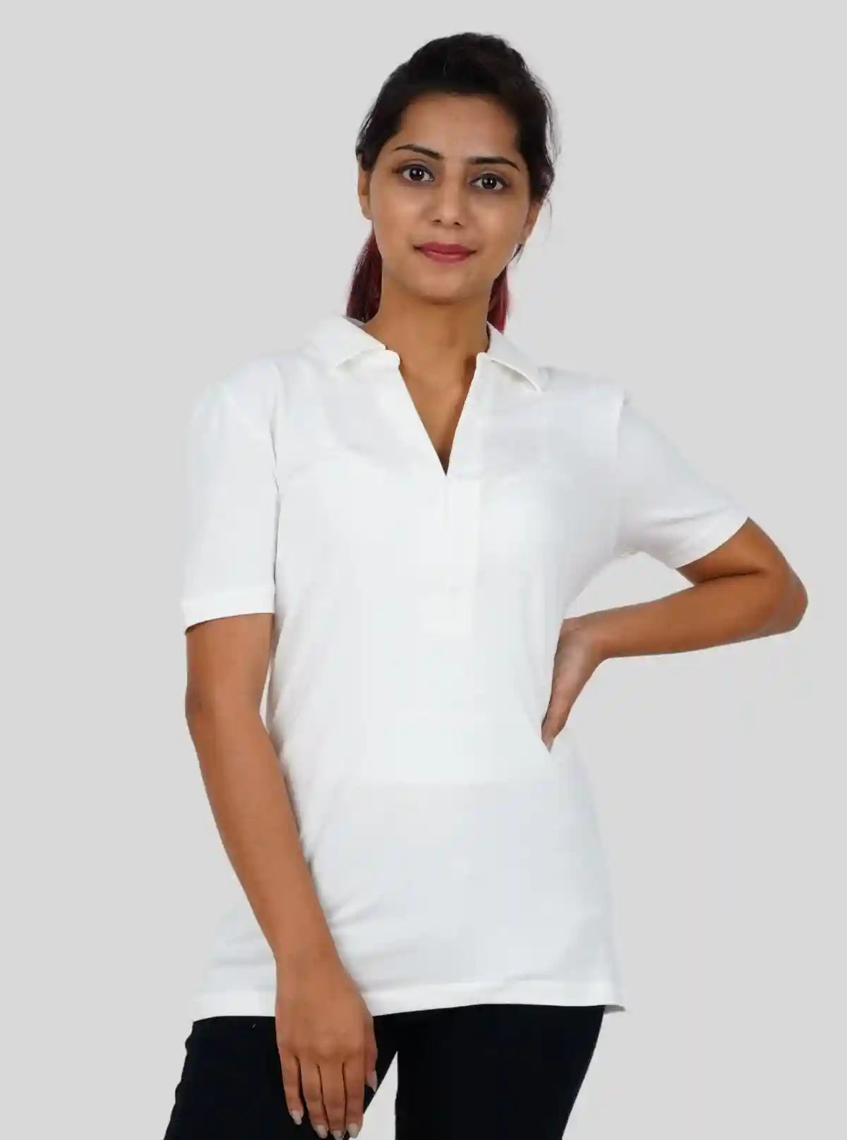 Women’s White Polo Collar Cotton Elastane Short Sleeve Top | Boer & Fitch | Buy Online at  Boer and Fitch