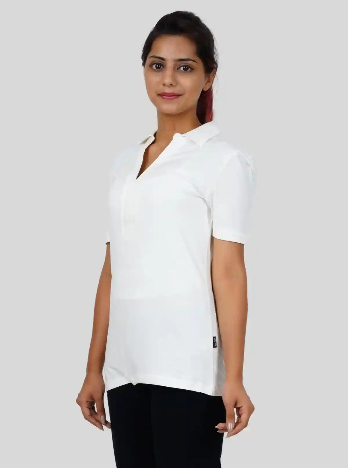 Women’s White Polo Collar Cotton Elastane Short Sleeve Top | Boer & Fitch | Buy Online at  Boer and Fitch