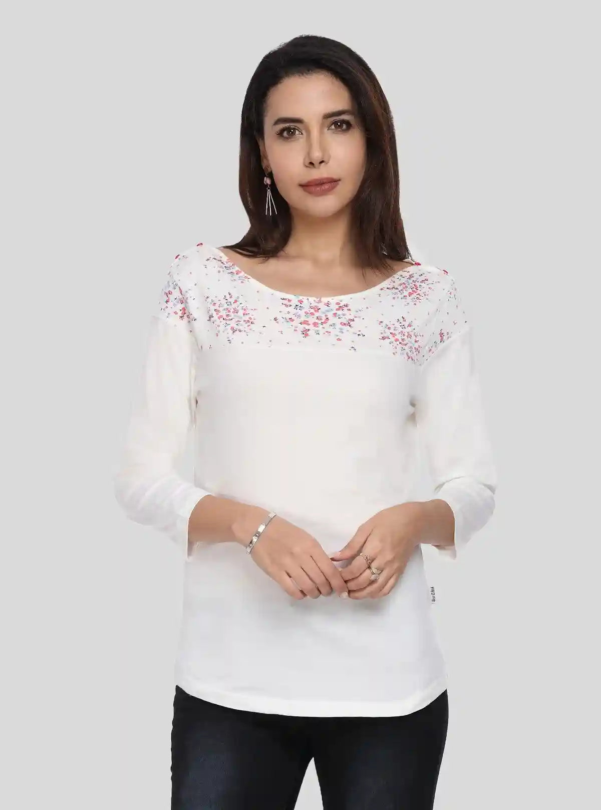 Women's White Scoop Neck Floral Print Panel Top – Cotton Jersey Knit | Buy Online at  Boer and Fitch