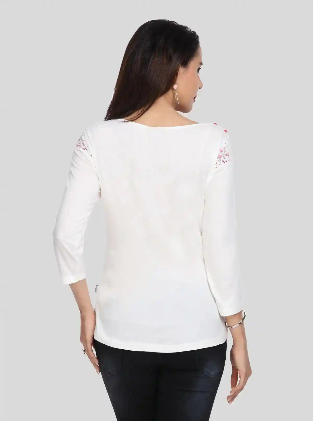 Women's White Scoop Neck Floral Print Panel Top – Cotton Jersey Knit | Buy Online at  Boer and Fitch