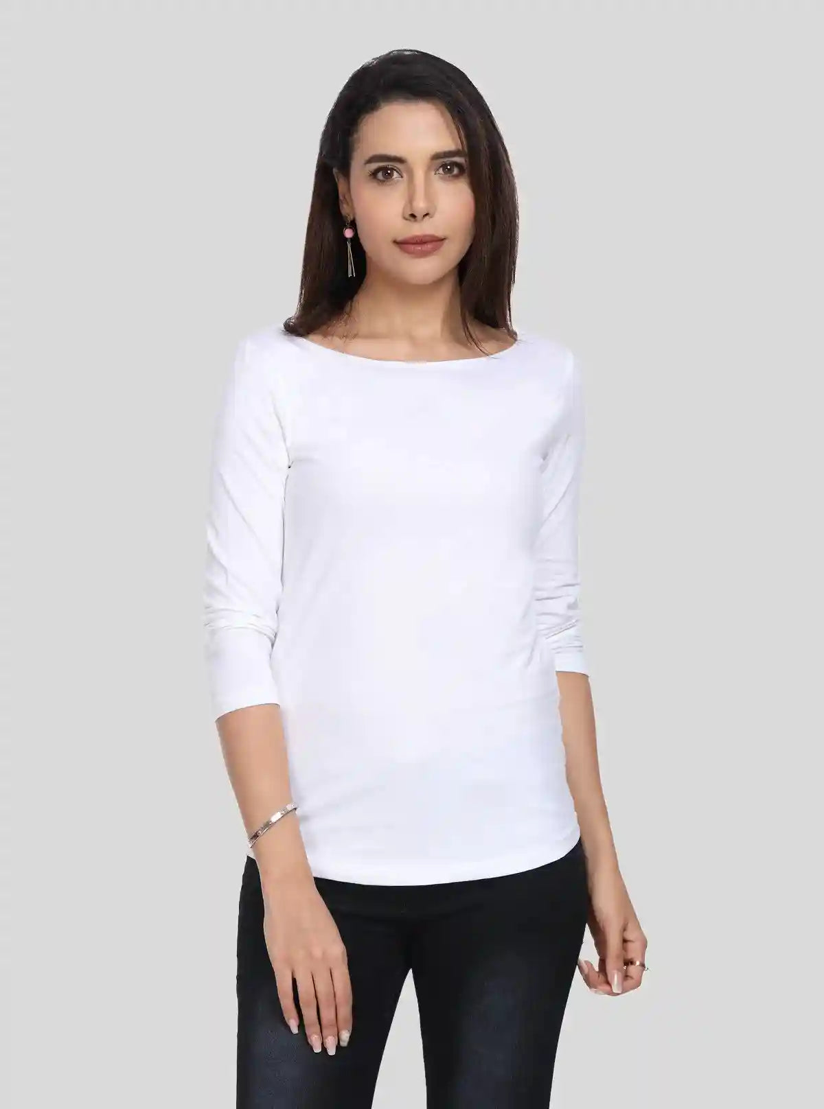 Women's White Scoop Neck Long Sleeve Cotton Jersey Knit Top | Buy Online at  Boer and Fitch