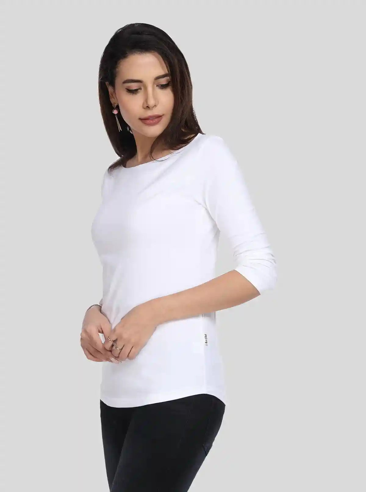 Women's White Scoop Neck Long Sleeve Cotton Jersey Knit Top | Buy Online at  Boer and Fitch
