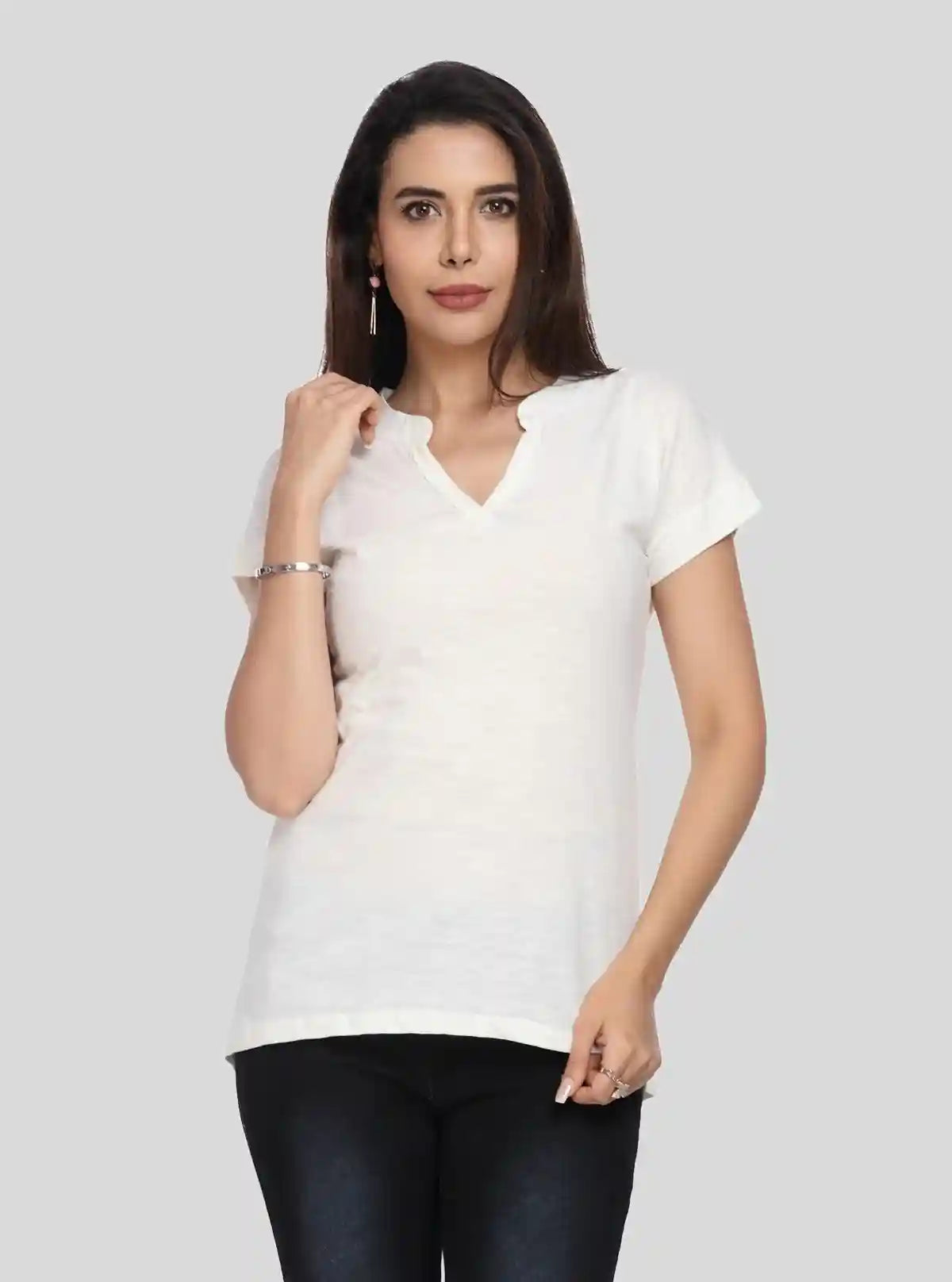 Women’s White Self-Collared Short Sleeve Cotton Elastane Top | Boer & Fitch | Buy Online at  Boer and Fitch