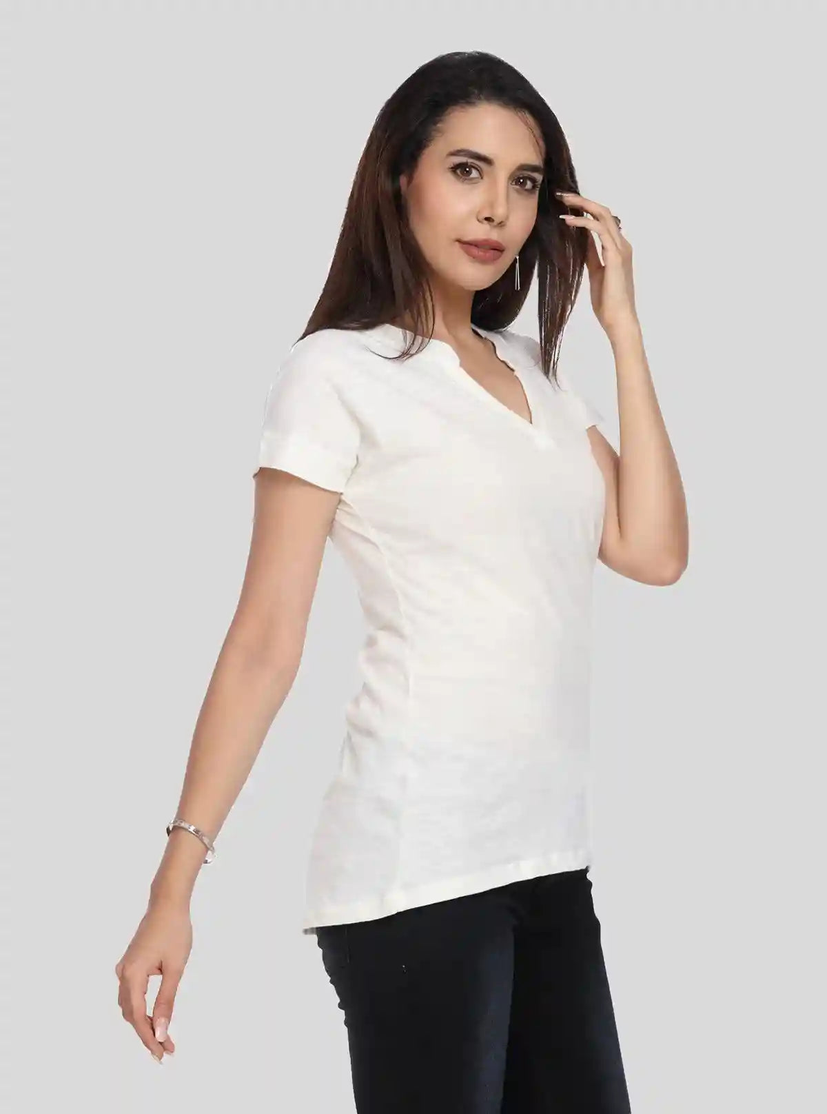 Women’s White Self-Collared Short Sleeve Cotton Elastane Top | Boer & Fitch | Buy Online at  Boer and Fitch