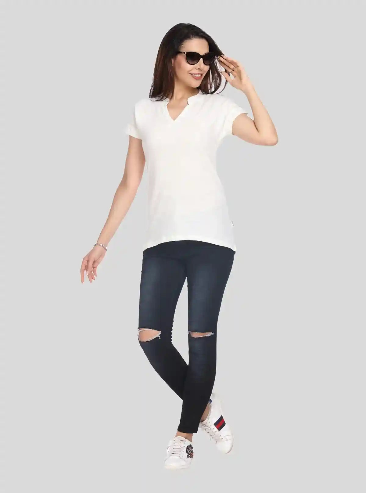 Women’s White Self-Collared Short Sleeve Cotton Elastane Top | Boer & Fitch | Buy Online at  Boer and Fitch