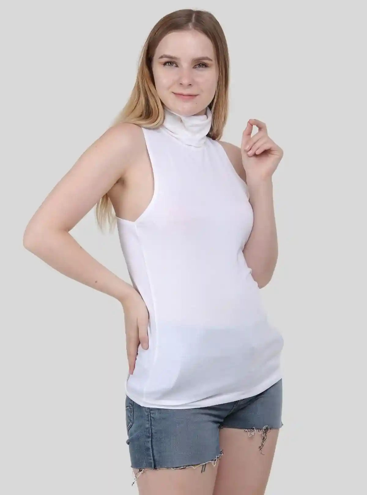 Women's White Sleeveless Turtle Neck Top – Elegant & Versatile Staple | Buy Online at  Boer and Fitch