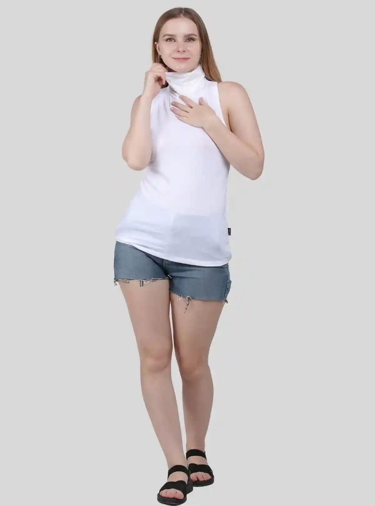Women's White Sleeveless Turtle Neck Top – Elegant & Versatile Staple | Buy Online at  Boer and Fitch
