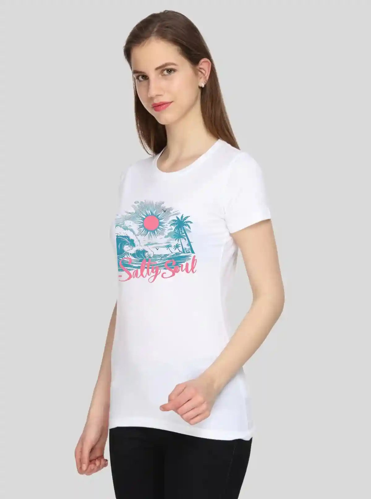Women's White Solid Crew Neck Printed Cotton Slub Jersey Short Sleeve T-Shirt by Boer and Fitch | Buy Online at  Boer and Fitch