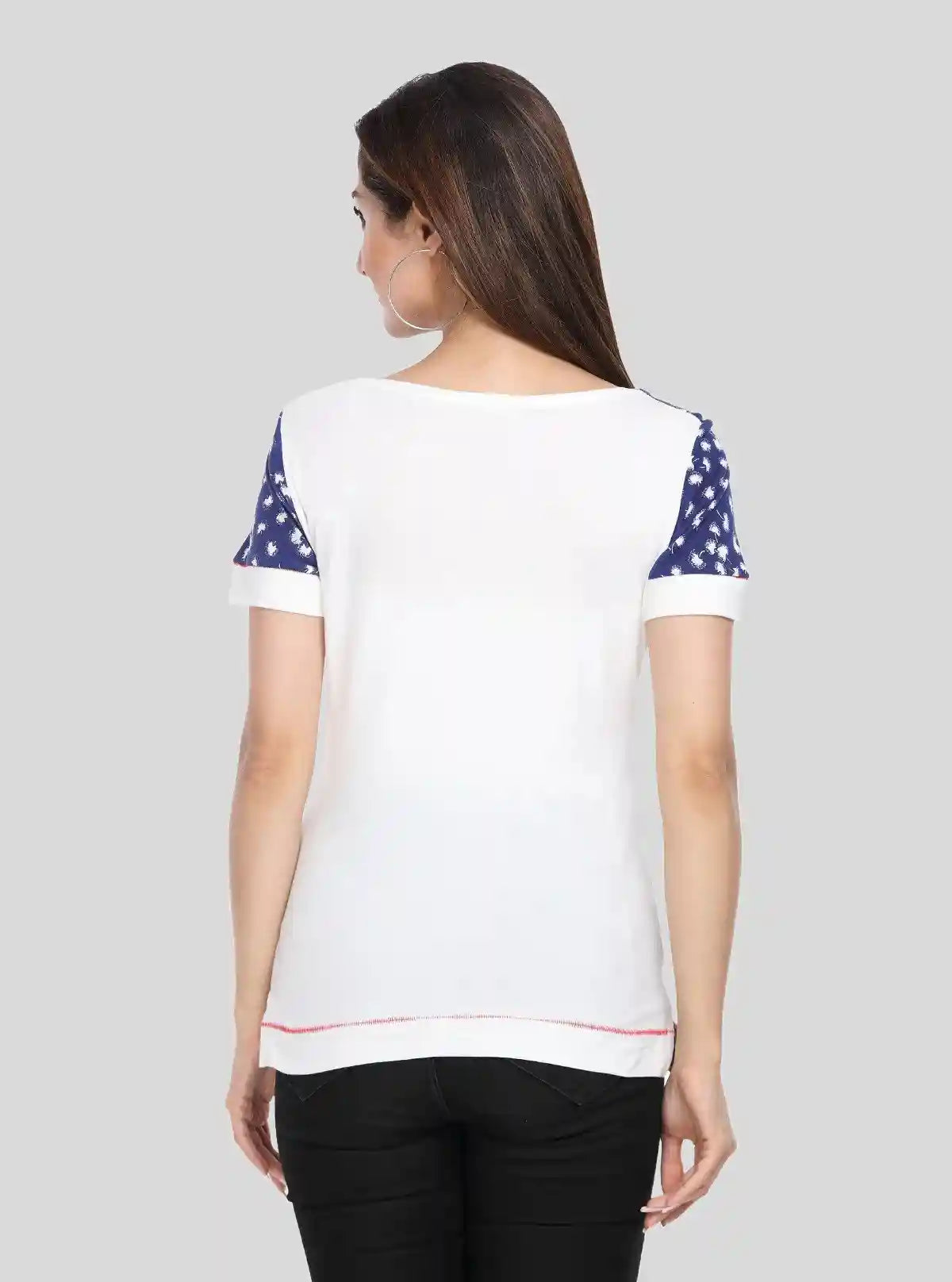 Women's White with Blue Floral Cut and Sew Cotton Jersey Top by Boer & Fitch | Buy Online at  Boer and Fitch