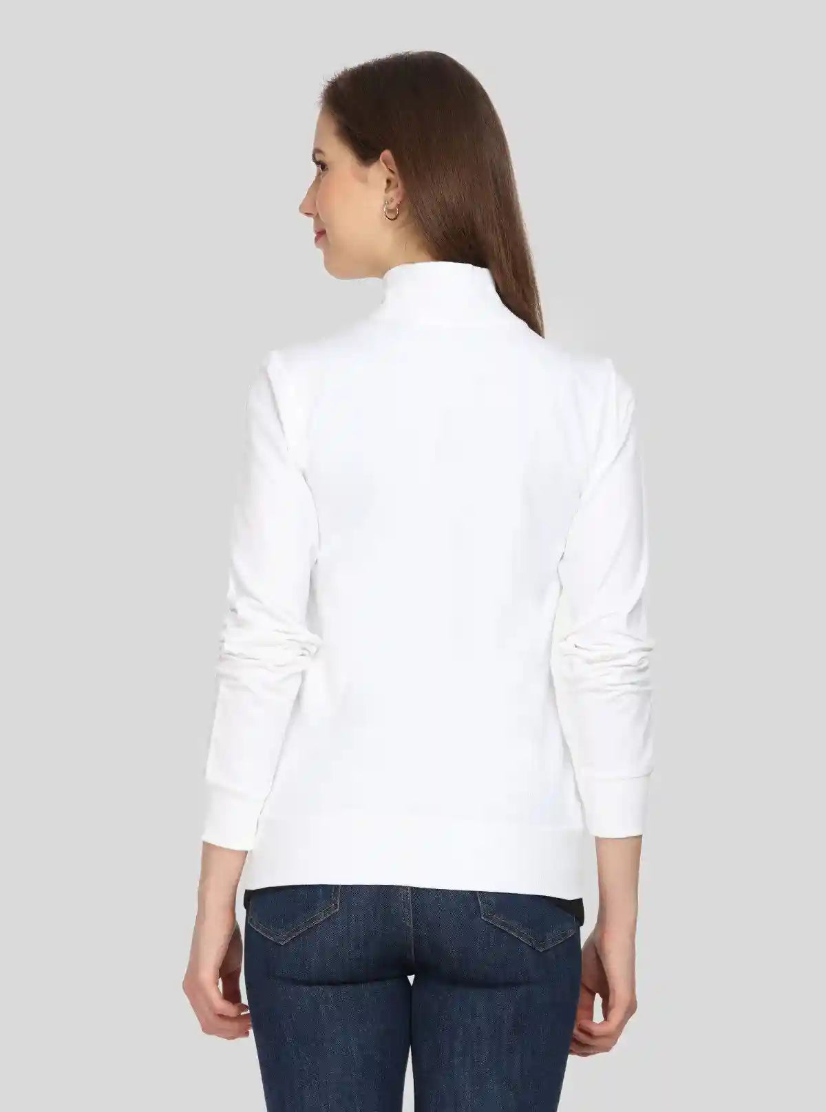 Women’s White Zipper Sweatshirt in Soft Cotton Fleece with Full Sleeves | Buy Online at  Boer and Fitch