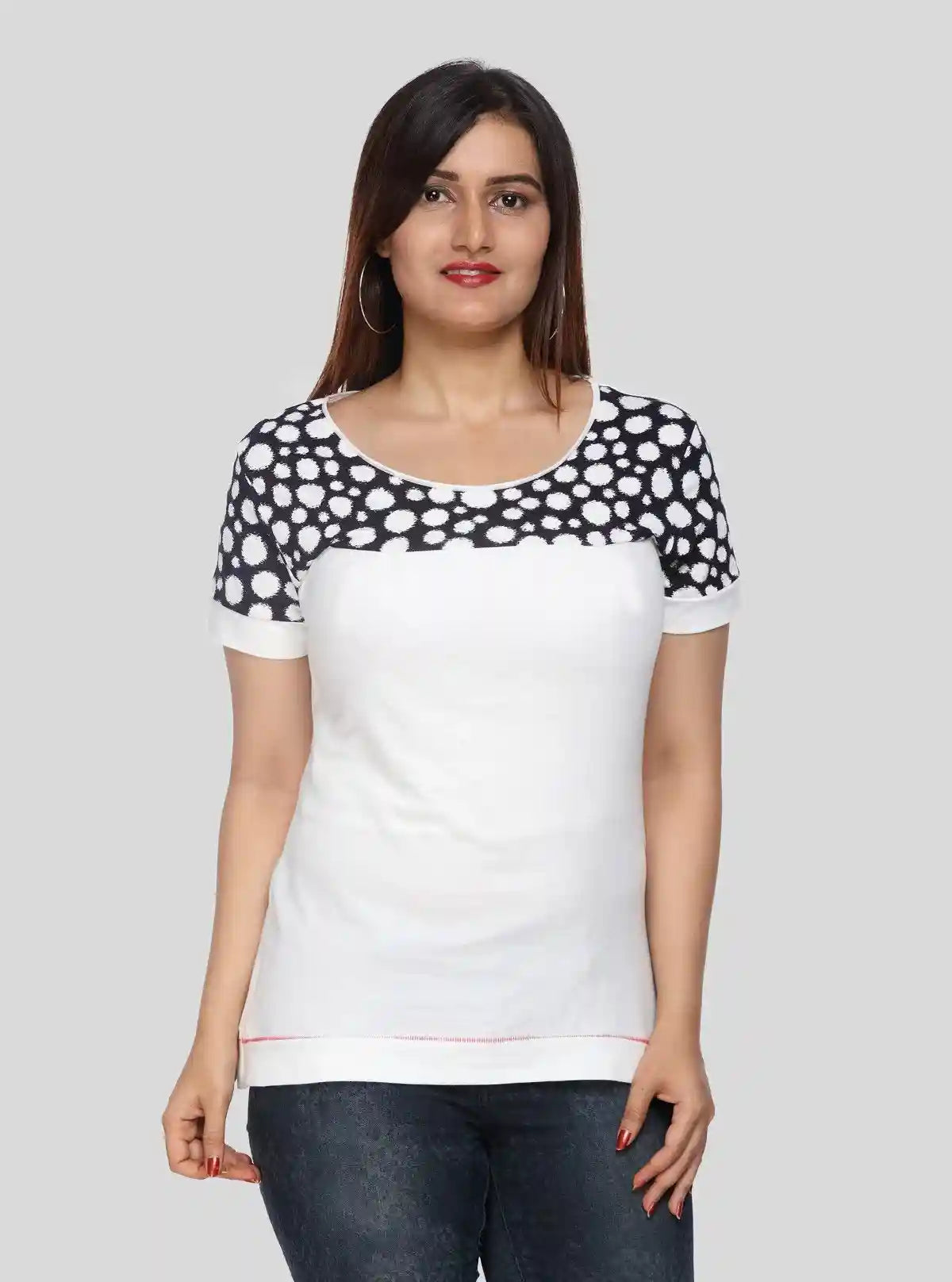 Women's White Broad Polka Dot Cut and Sew Cotton Jersey Top by Boer & Fitch | Buy Online at  Boer and Fitch