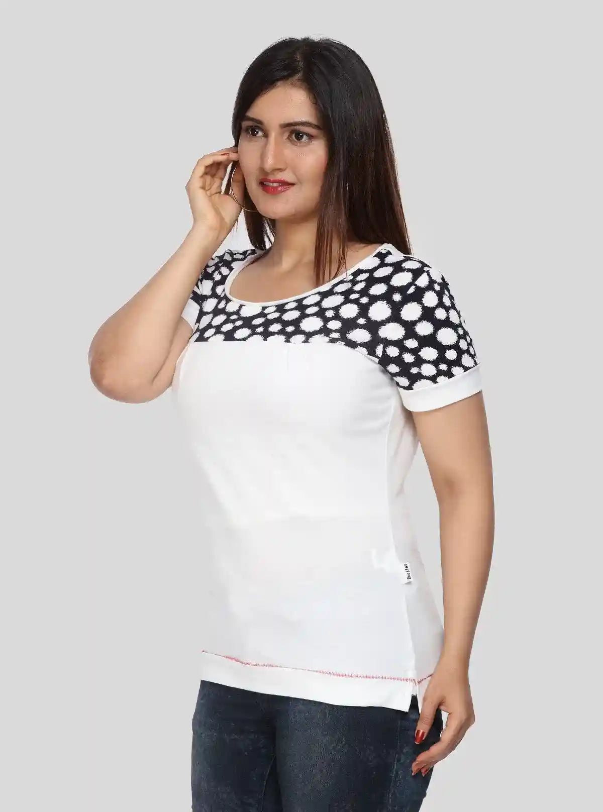 Women's White Broad Polka Dot Cut and Sew Cotton Jersey Top by Boer & Fitch | Buy Online at  Boer and Fitch