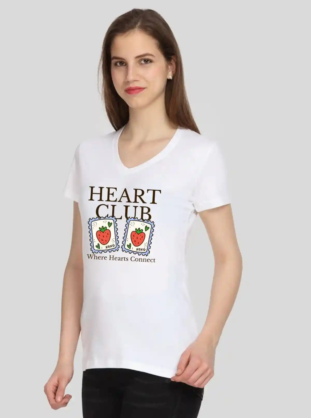 Women’s White V-Neck Heart Club Print Short Sleeve Cotton Jersey T-Shirt by Boer and Fitch | Buy Online at  Boer and Fitch