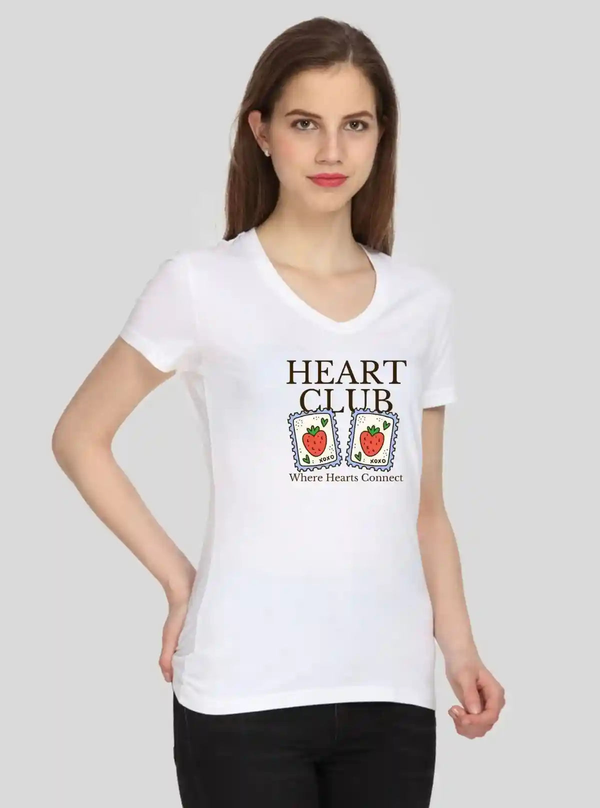 Women’s White V-Neck Heart Club Print Short Sleeve Cotton Jersey T-Shirt by Boer and Fitch | Buy Online at  Boer and Fitch