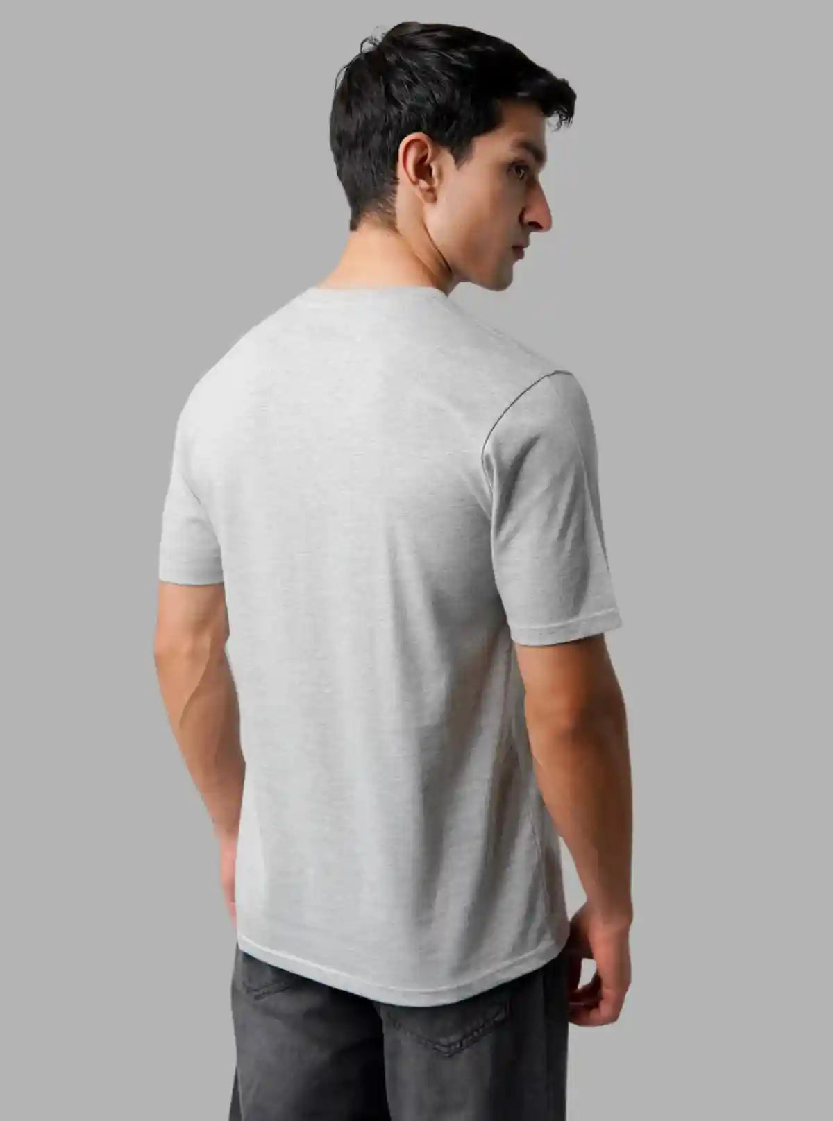 Men’s Grey Melange Printed T-Shirt – Urban Style with Everyday Comfort
