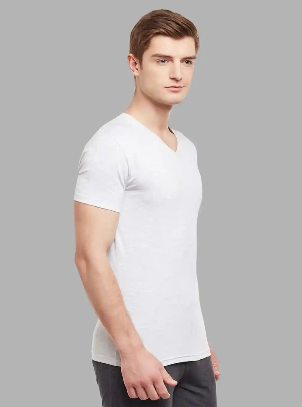 Men’s Grey Melange V-Neck Printed T-Shirt – Casual Comfort Meets Style