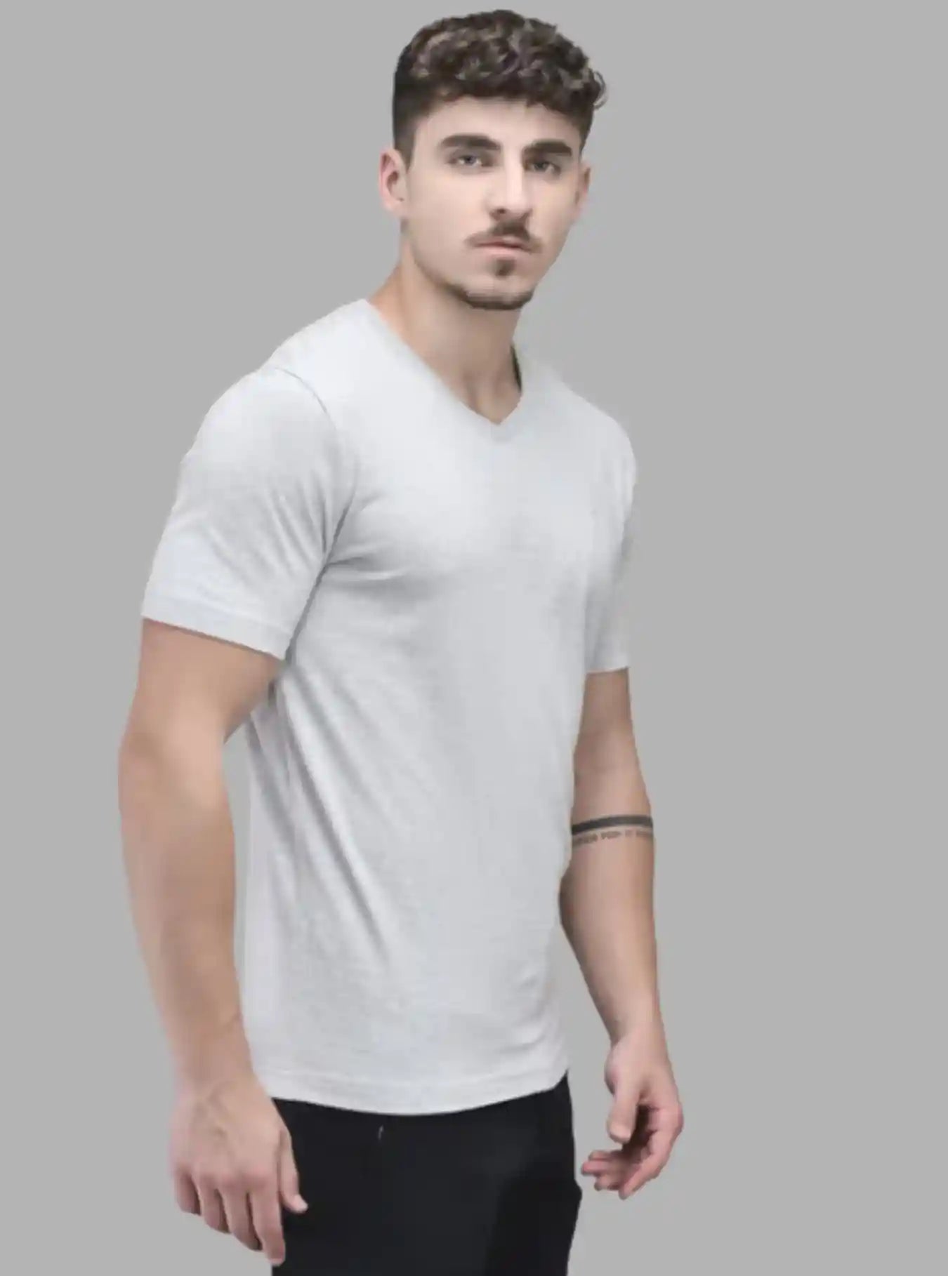 Men’s Grey Melange Vintage Print T-Shirt – Retro Look, Modern Comfort