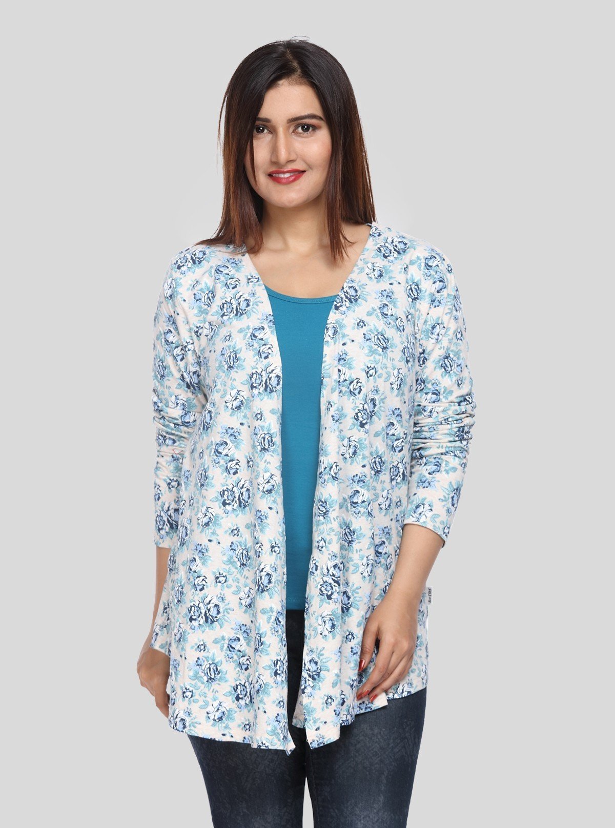 Women's 100% Cotton Blue Floral Cardigan - Boer & Fitch - Boer and Fitch