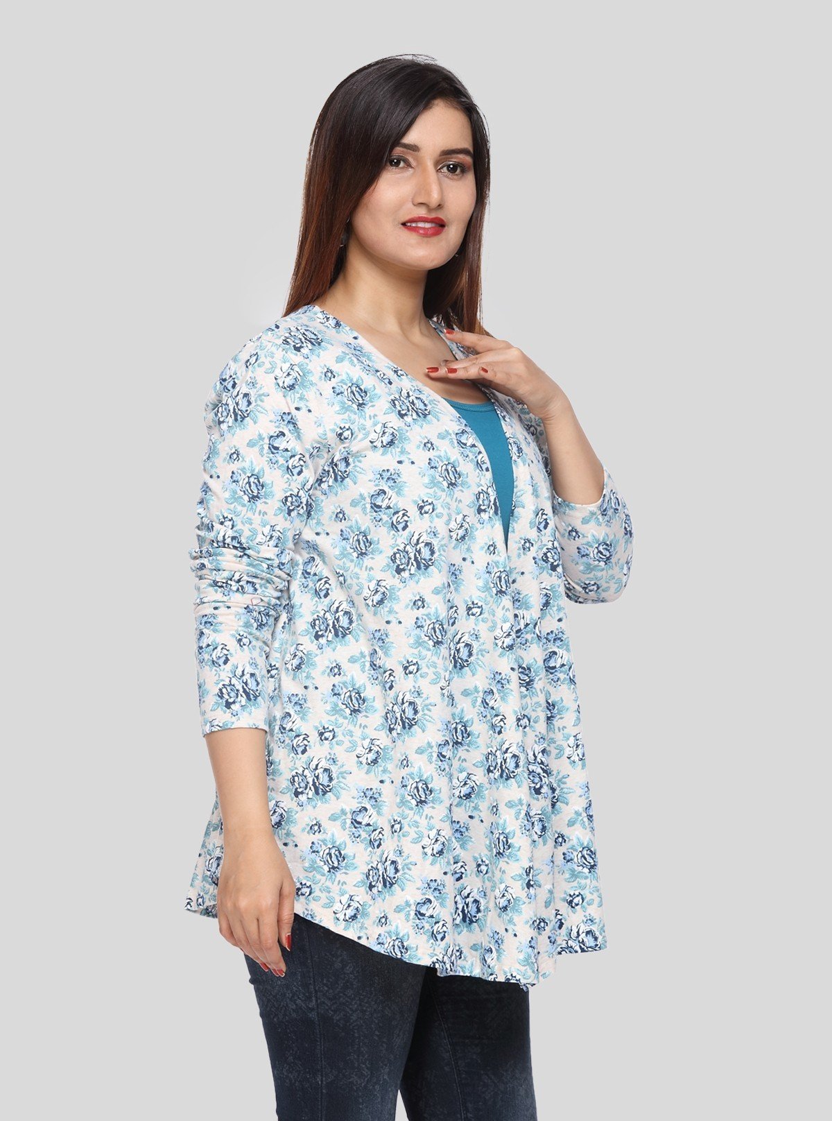 Women's 100% Cotton Blue Floral Cardigan - Boer & Fitch - Boer and Fitch