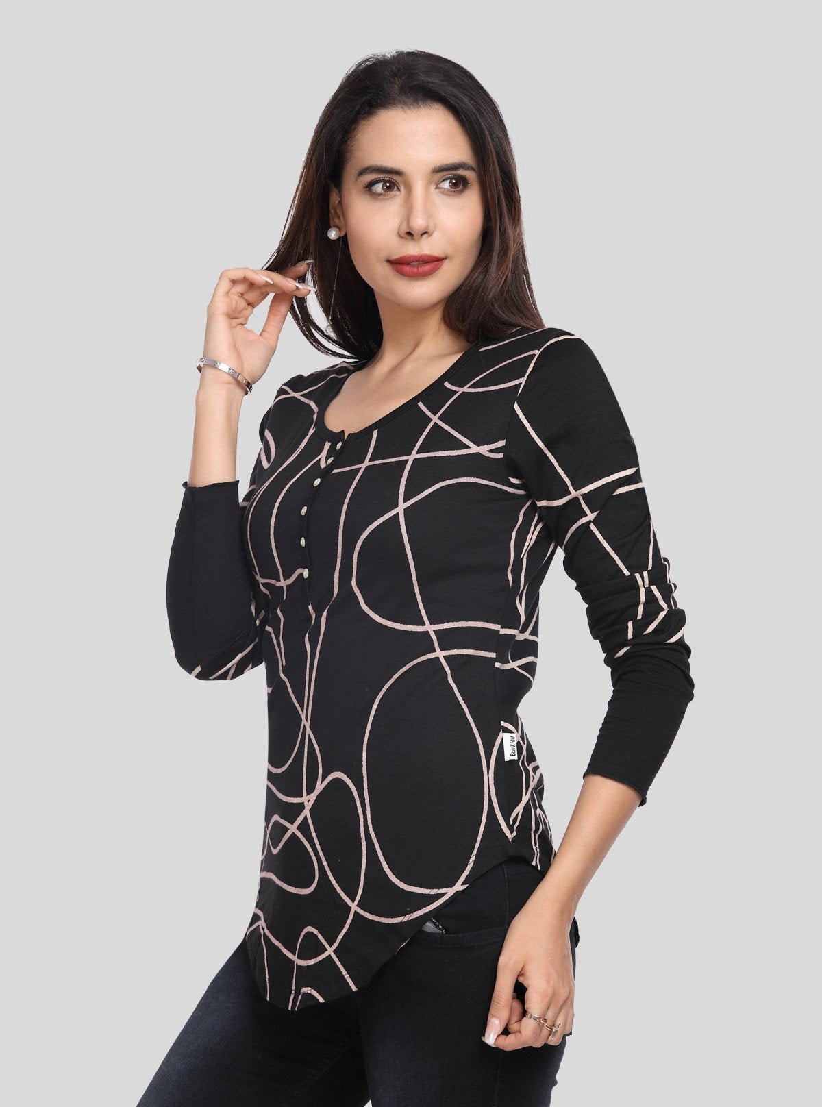 Women's Black Abstract Line Printed Top – Modern Style by Boer & Fitch - Boer and Fitch