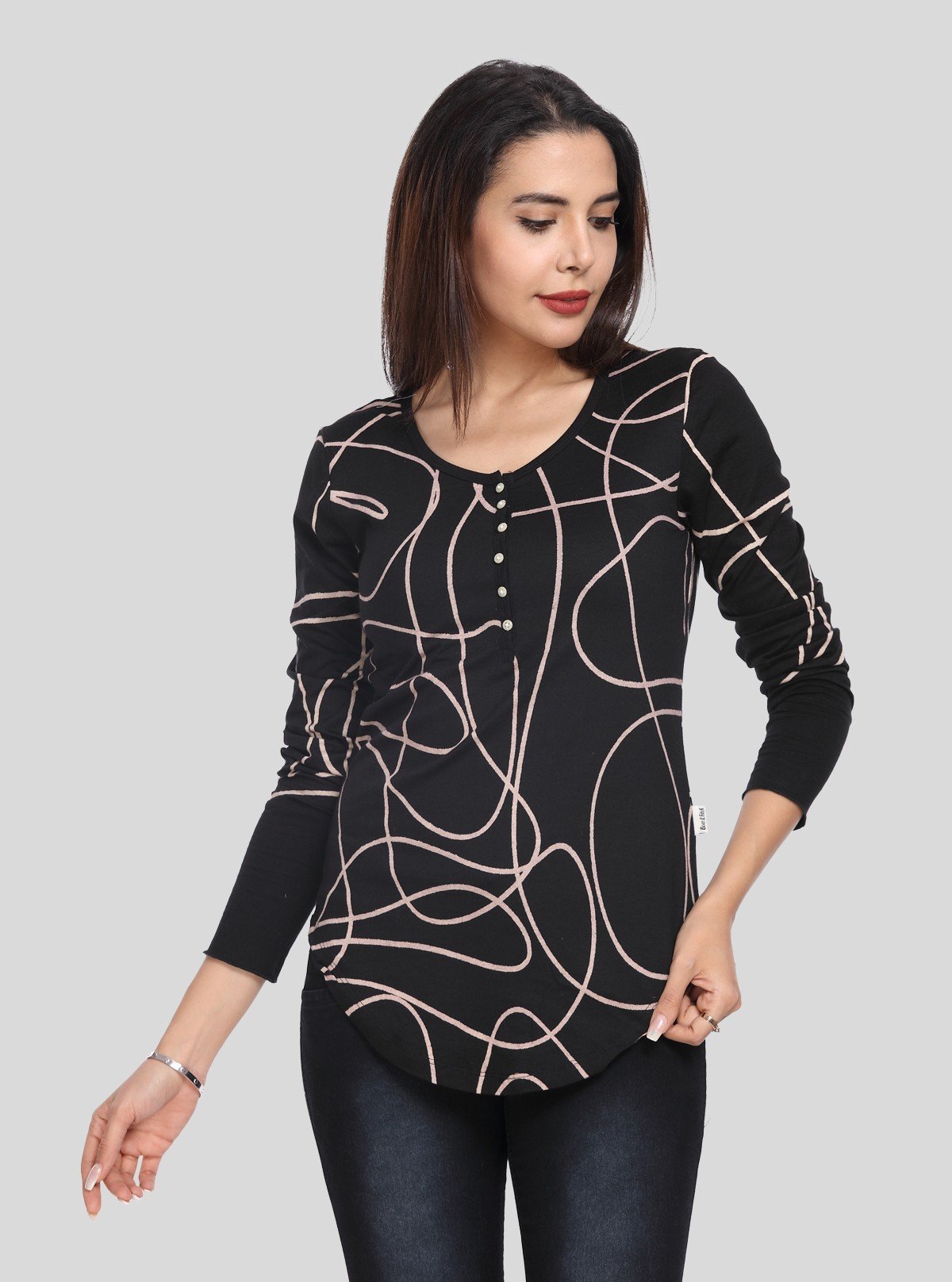 Women's Black Abstract Line Printed Top – Modern Style by Boer & Fitch - Boer and Fitch